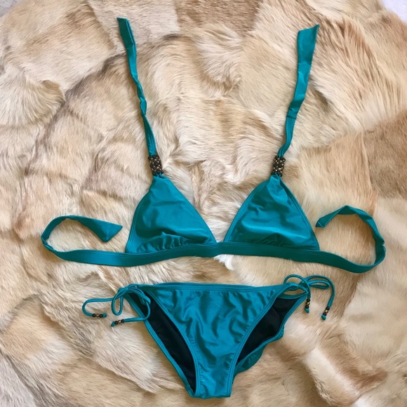 Teal Beaded Bathing Suit-no rips or stains - Picture 2 of 3